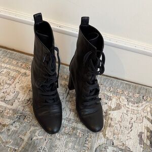 Saint Laurent Black Leather Lace-Up Boots